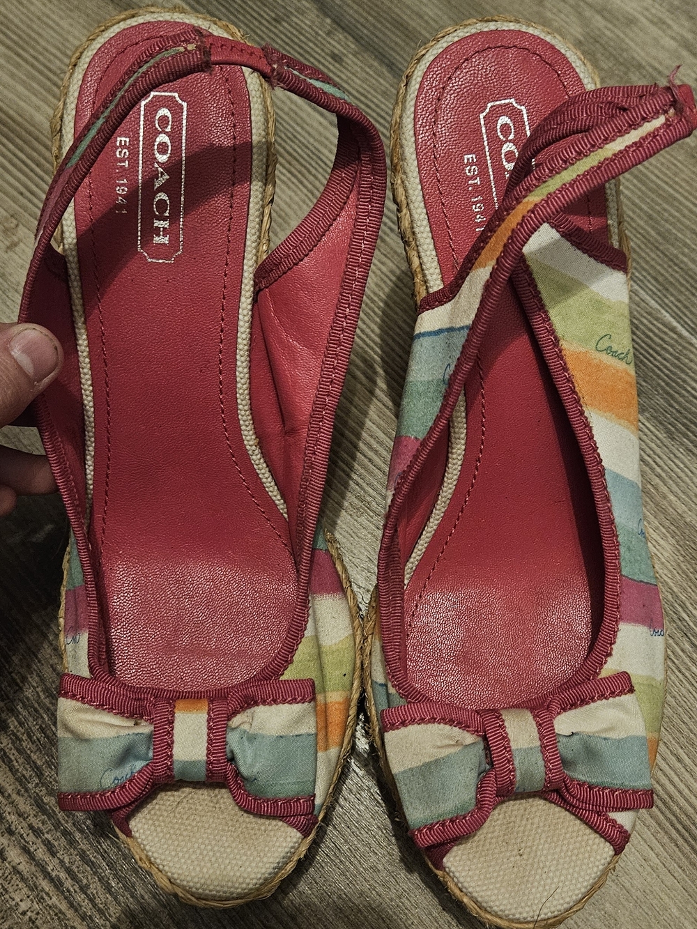 Coach Striped Multicolor Bow Espadrille Slingbacks - Pink Insole